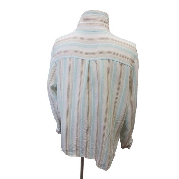 Plus size striped 100% linen button down - Picture 2 of 3